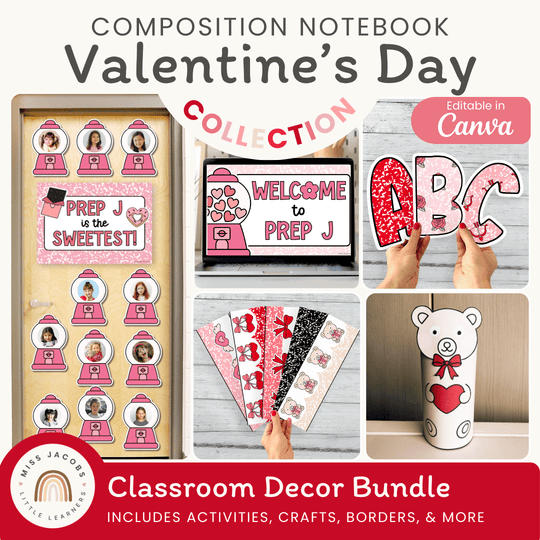 Valentine’s Day Composition Notebook Classroom Decor & Crafts Bundle