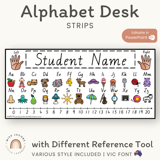 Victorian Modern Cursive Alphabet Desk Strips with Number Line {Name Tags} - Miss Jacobs Little Learners