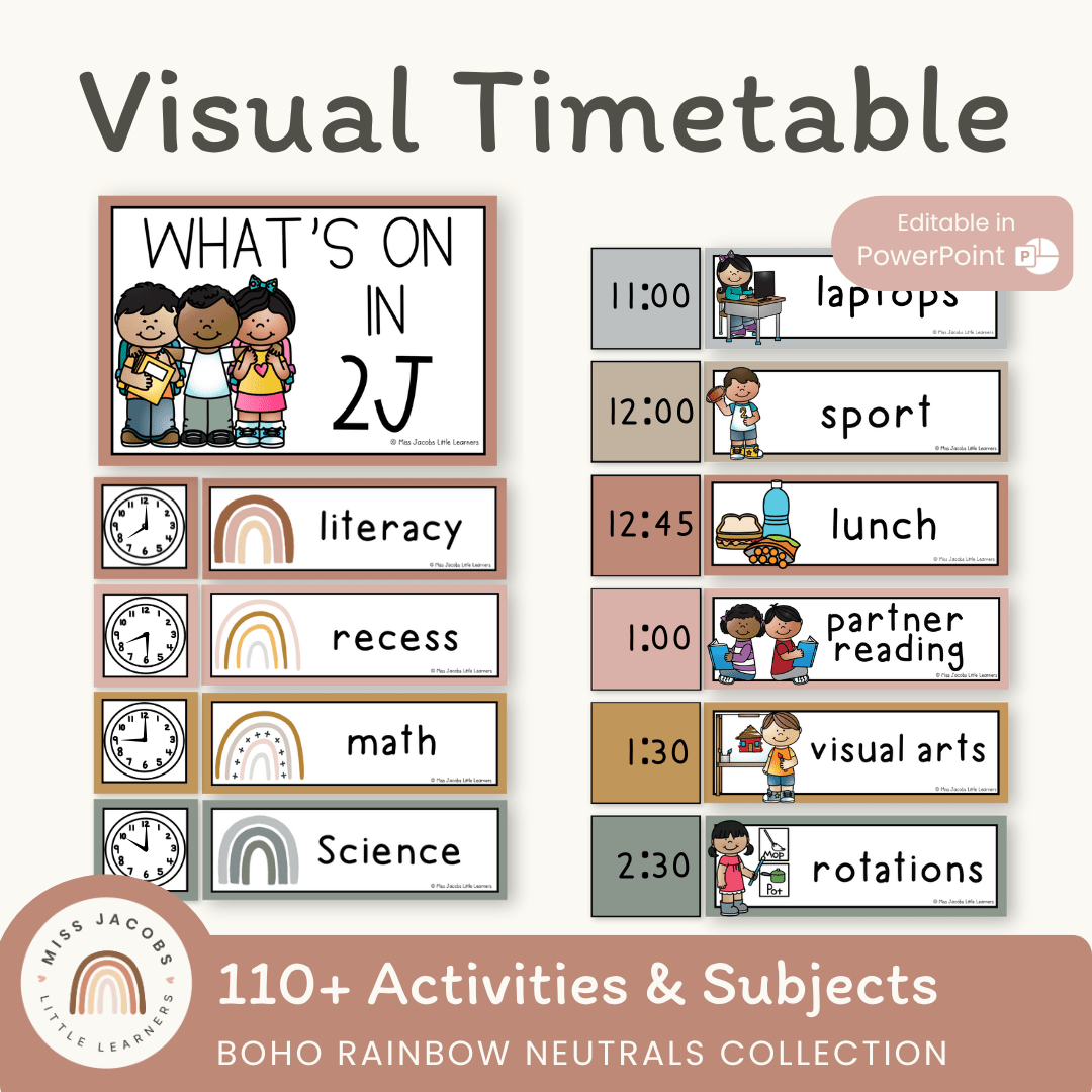 Visual Schedule - Boho Rainbow Neutrals Classroom Theme - Miss Jacobs