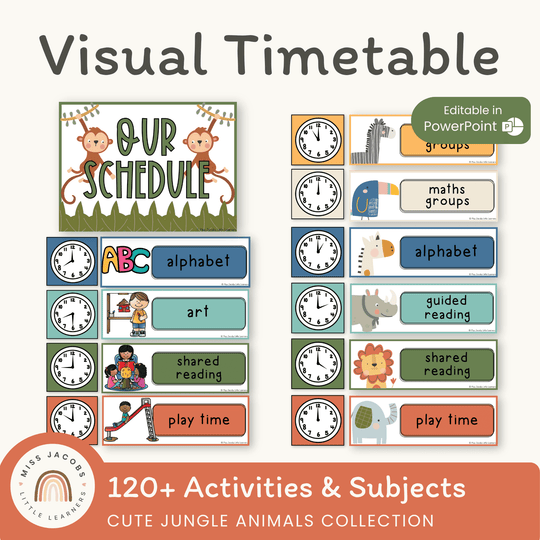 Visual Timetable Daily Schedule - Cute Jungle Animals Decor