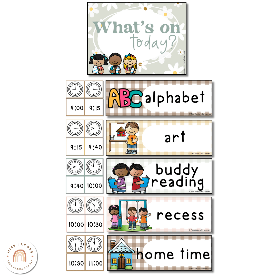 Visual Timetable Daily Schedule - Daisy Gingham Neutrals Decor – Miss ...