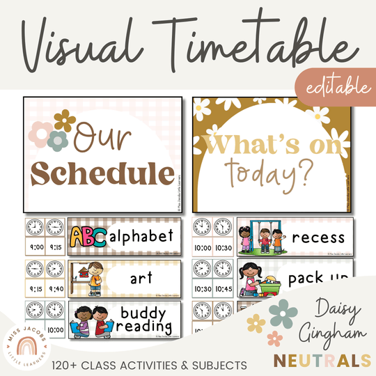 Visual Timetable Daily Schedule - Daisy Gingham Neutrals Decor