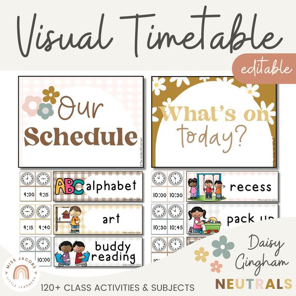 visual-timetable-daily-schedule-daisy-gingham-neutrals-decor for Free Printable Visual Schedule For Classroom Visual Timetable Daily Schedule - Daisy Gingham Neutrals Decor for Free Printable Visual Schedule For Classroom