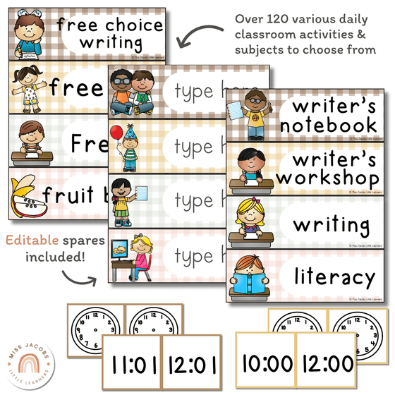 Visual Timetable & Daily Schedule | Daisy Gingham Neutrals Classroom Decor - Miss Jacobs Little Learners