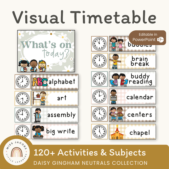 Visual Timetable Daily Schedule - Daisy Gingham Neutrals Decor