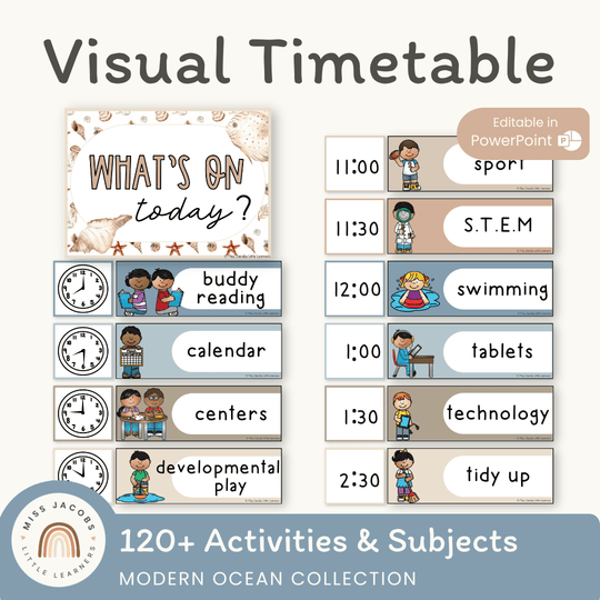 Visual Timetable Daily Schedule - Modern Ocean Classroom Decor