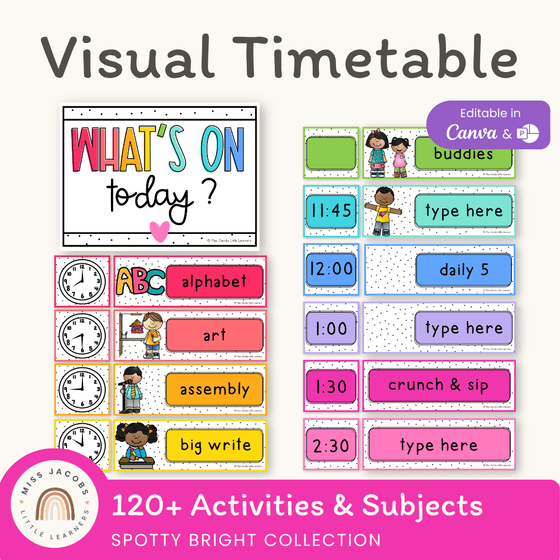 Visual Timetable Daily Schedule - Spotty Bright Classroom Decor - Miss Jacobs Little Learners