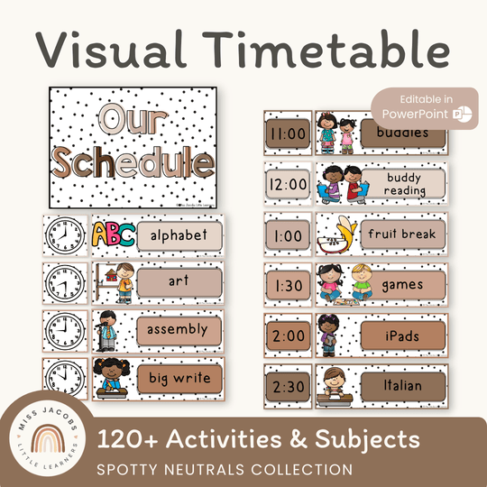 Visual Timetable Daily Schedule - Spotty Neutrals Classroom Decor