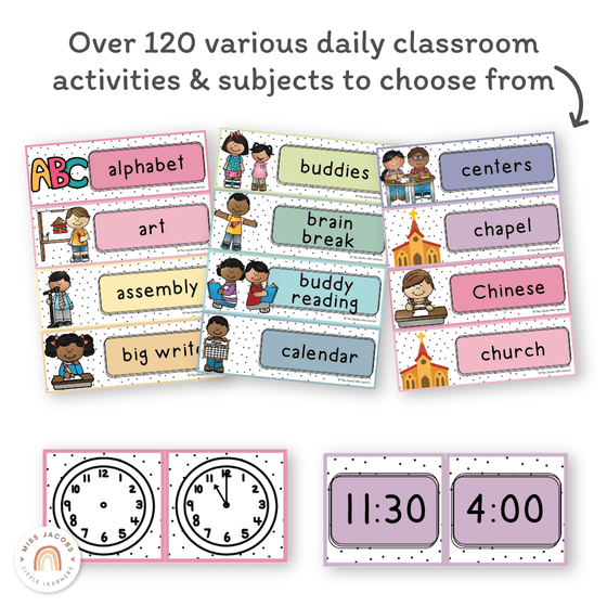 Visual Timetable Daily Schedule - Spotty Pastel Classroom Decor - Miss Jacobs Little Learners