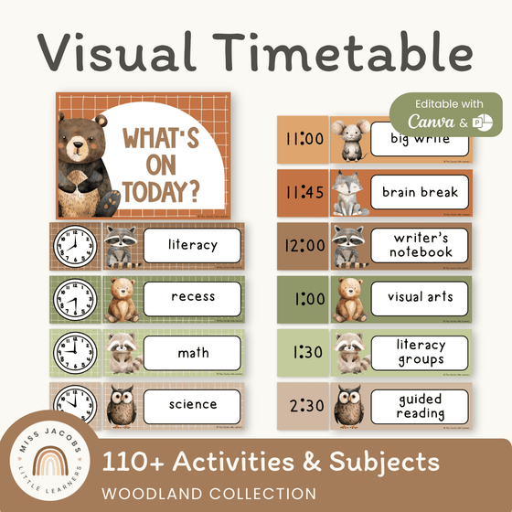 Visual Timetable Daily Schedule - Woodland Classroom Decor - MJLL ...