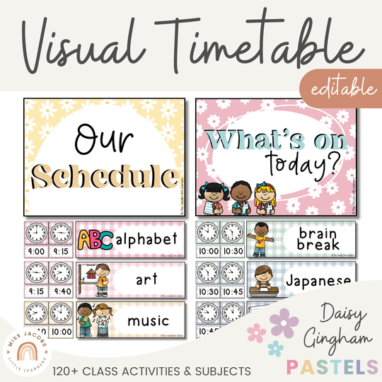 Visual Timetable Daily Schedule - Daisy Gingham Pastels Decor