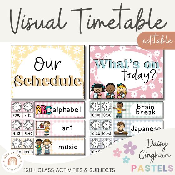 Visual Timetable | Daisy Gingham Pastels Classroom Decor | Editable - Miss Jacobs Little Learners