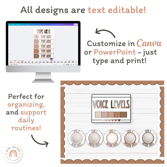 Voice Level Display | OMBRE NEUTRALS Classroom Decor - Miss Jacobs Little Learners