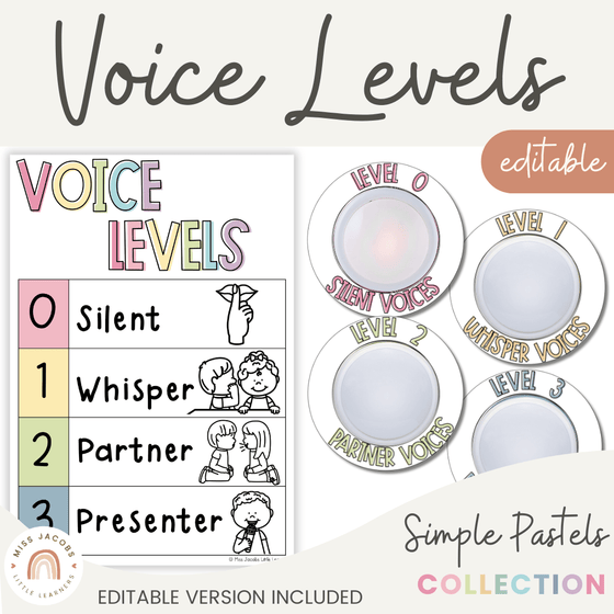 Voice Level Display | PASTELS Classroom Decor - Miss Jacobs Little Learners