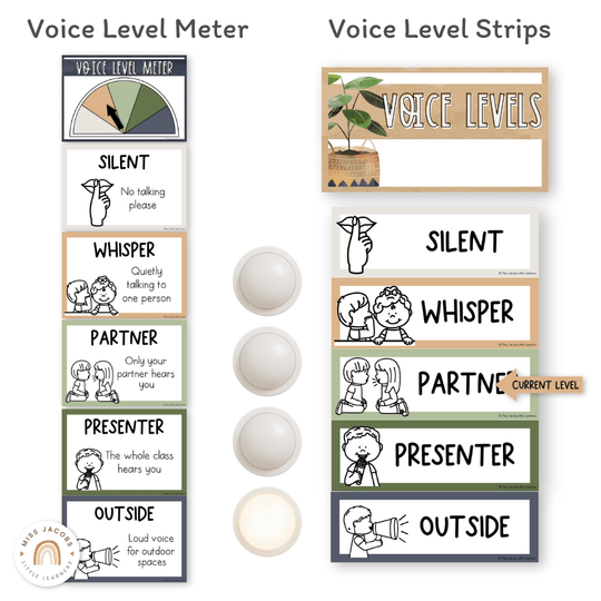 Voice Levels Chart - Boho Plants Classroom Decor