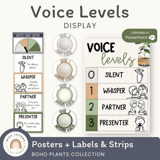 Voice Levels Chart - Boho Plants Classroom Decor