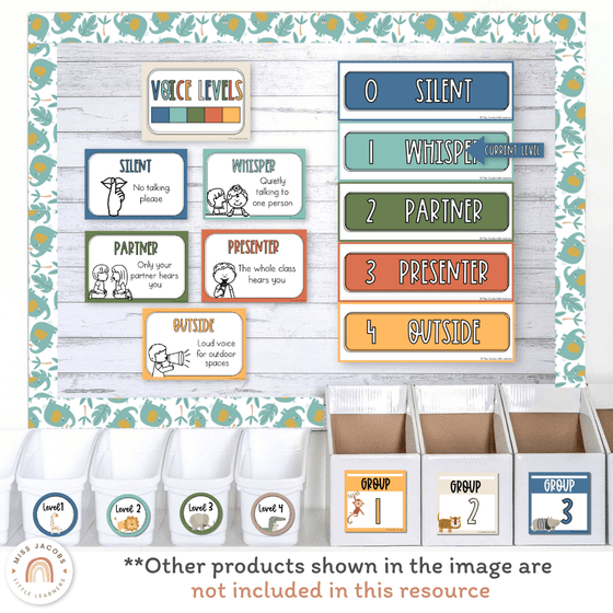 Voice Levels Chart - Cute Jungle Animals Decor - Miss Jacobs Little Learners