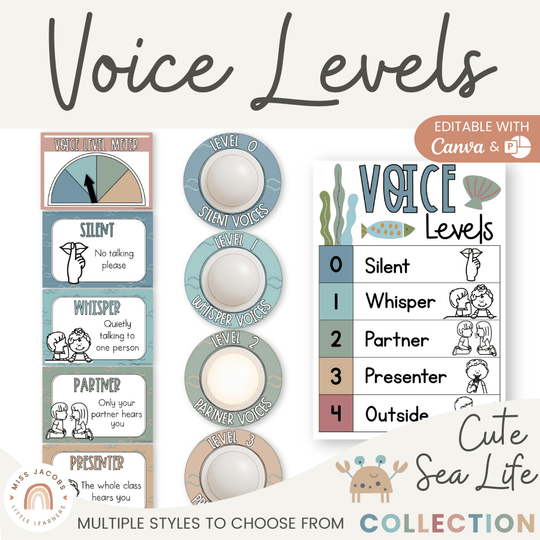 Voice Levels Chart - Cute Sea Life Classroom Decor