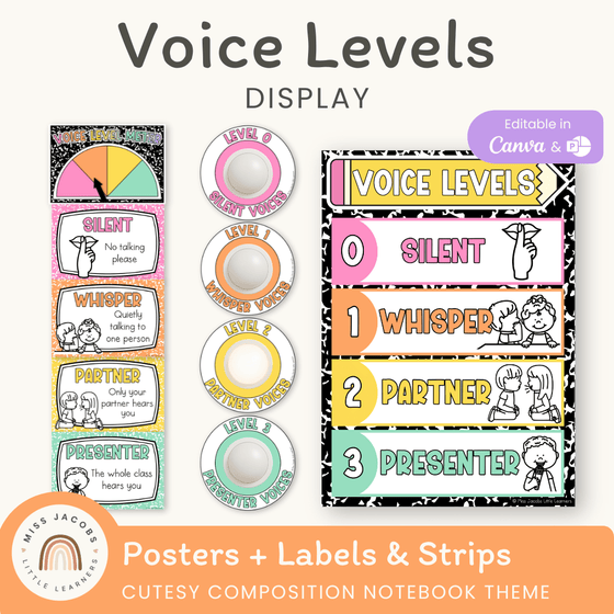 Voice Levels Chart - Cutesy Classroom Decor - Miss Jacobs Little Learners