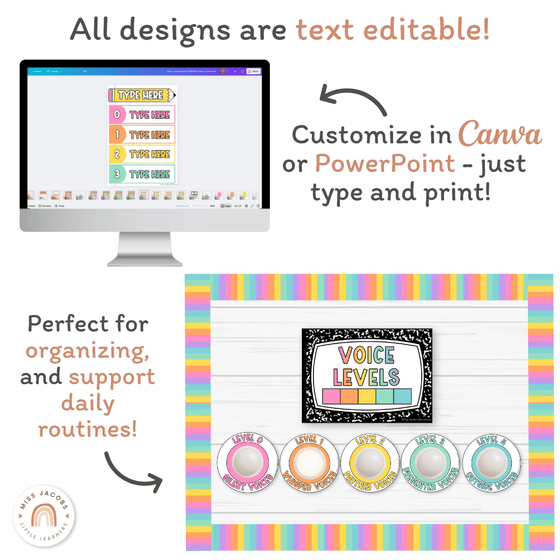 Voice Levels Chart - Cutesy Classroom Decor - Miss Jacobs Little Learners