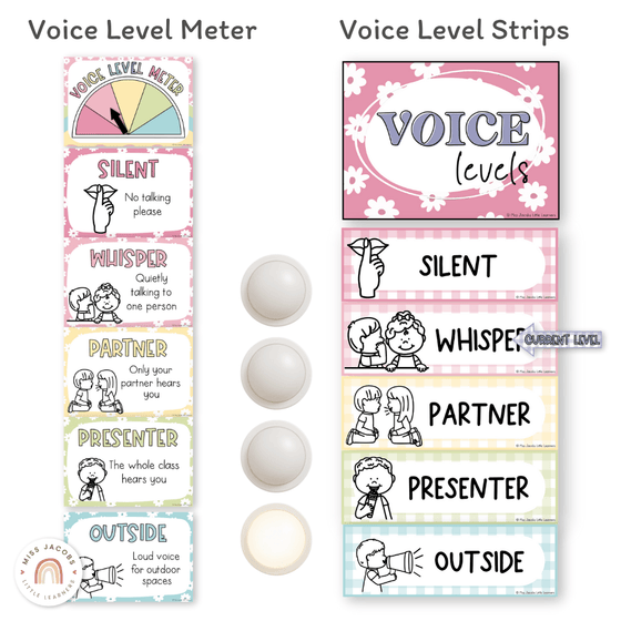 Voice Levels Chart - Daisy Gingham Pastels Decor - Miss Jacobs Little Learners