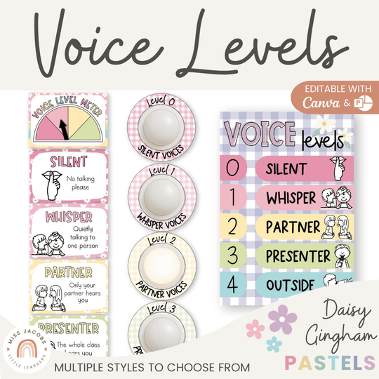 Voice Levels Chart - Daisy Gingham Pastels Decor