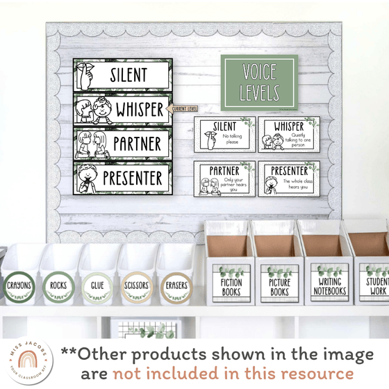 Voice Levels Chart - Modern Botanical Classroom Decor - Miss Jacobs Little Learners