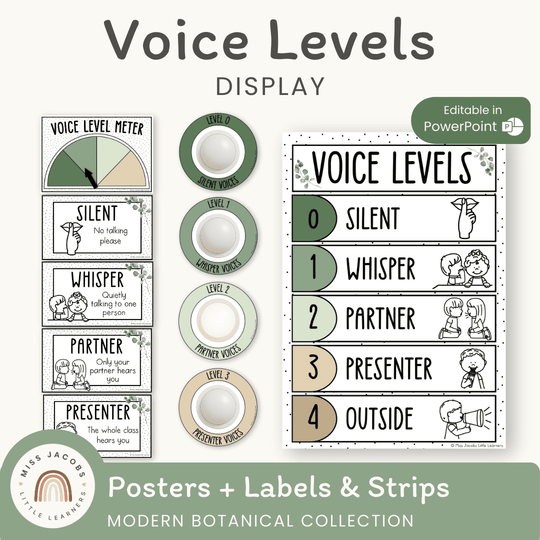 Voice Levels Chart - Modern Botanical Classroom Decor