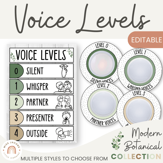 Voice Levels Chart - Modern Botanical Classroom Decor - Miss Jacobs Little Learners