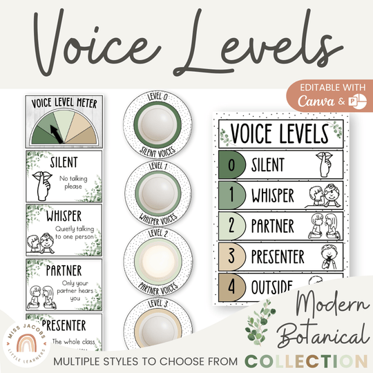 Voice Levels Chart - Modern Botanical Classroom Decor