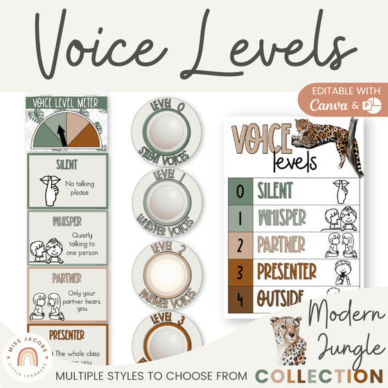 Voice Levels Chart - Modern Jungle Classroom Decor - Miss Jacobs Little Learners