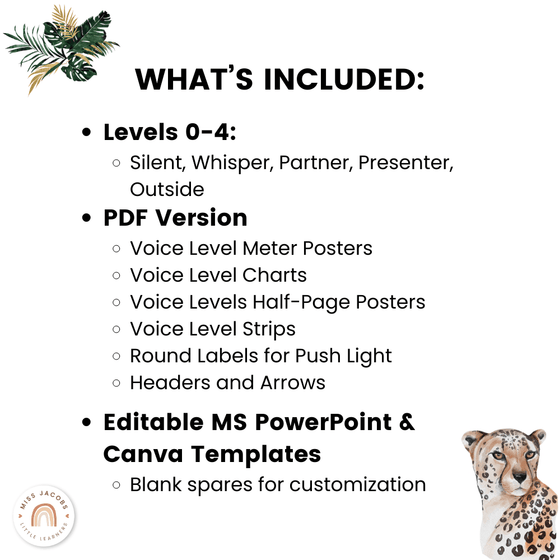 Voice Levels Chart - Modern Jungle Classroom Decor - Miss Jacobs Little Learners