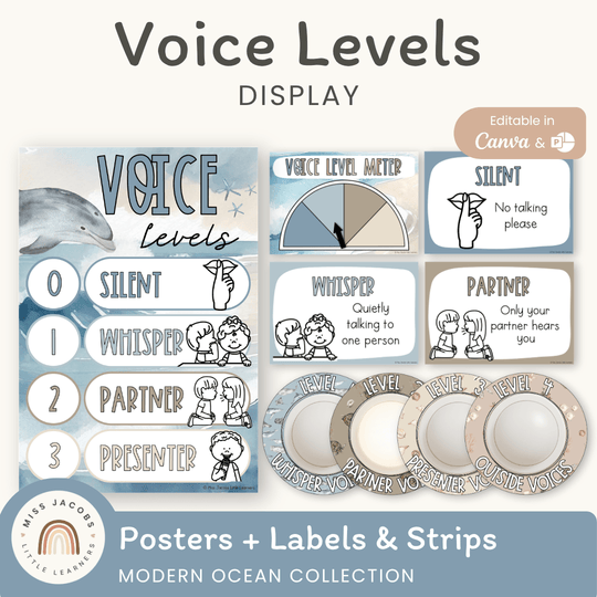 Voice Levels Chart - Modern Ocean Classroom Decor