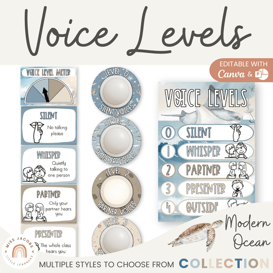 Voice Levels Chart - Modern Ocean Classroom Decor