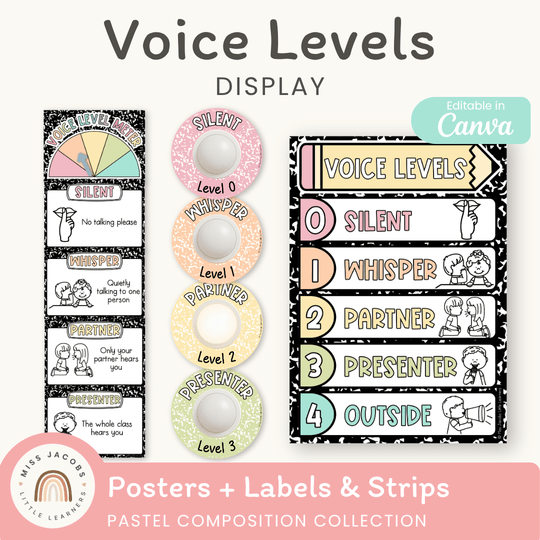 Voice Levels Chart - Pastel Composition Notebook Classroom Decor