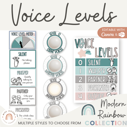 Voice Levels Chart - Rainbow Calm Colors Decor