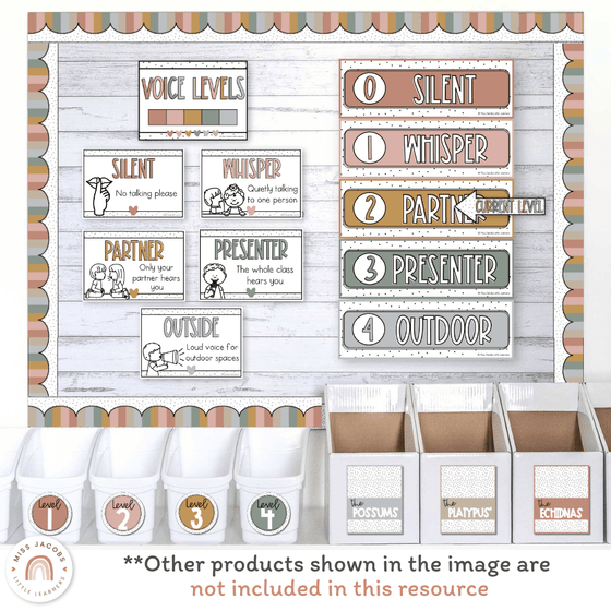Voice Levels Chart - Spotty Boho Classroom Decor - Miss Jacobs Little Learners