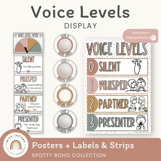 Voice Levels Chart - Spotty Boho Classroom Decor – Miss Jacobs Little ...