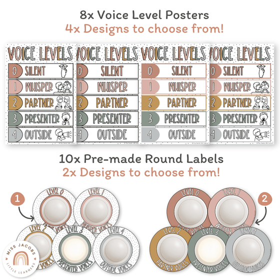 Voice Levels Chart - Spotty Boho Classroom Decor - Miss Jacobs Little Learners