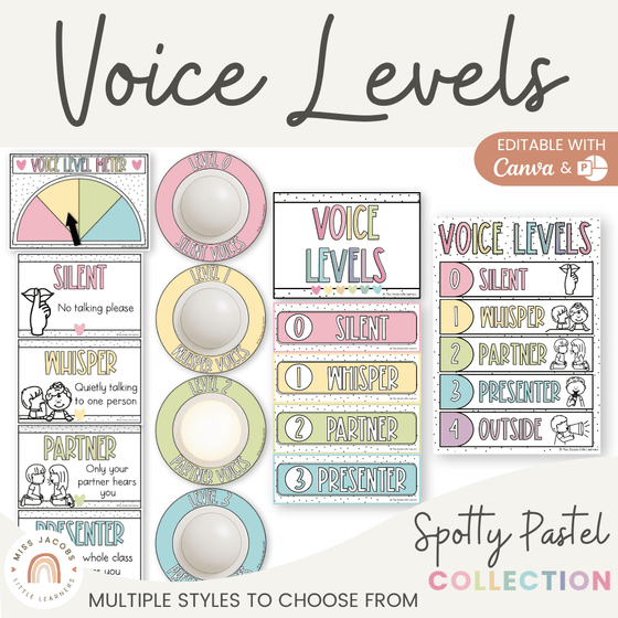 Voice Levels Chart - Spotty Pastel Classroom Decor - Miss Jacobs Little Learners