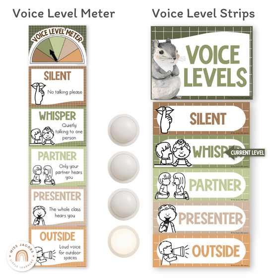Voice Levels Chart - Woodland Theme Classroom Decor - Miss Jacobs Little Learners