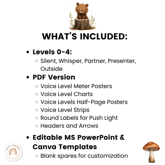 Voice Levels Chart - Woodland Theme Classroom Decor - Miss Jacobs Little Learners