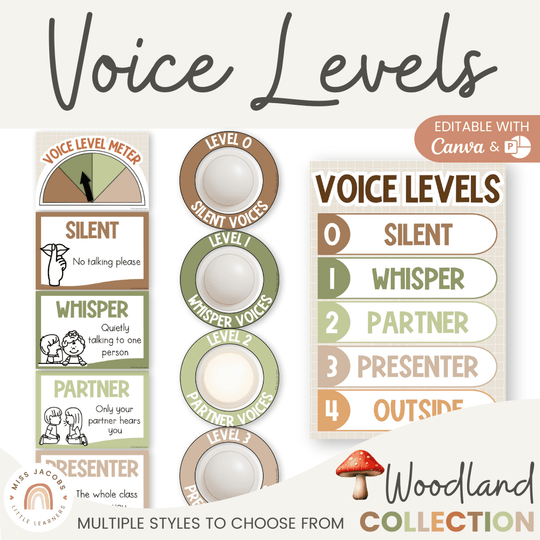 Voice Levels Chart - Woodland Theme Classroom Decor