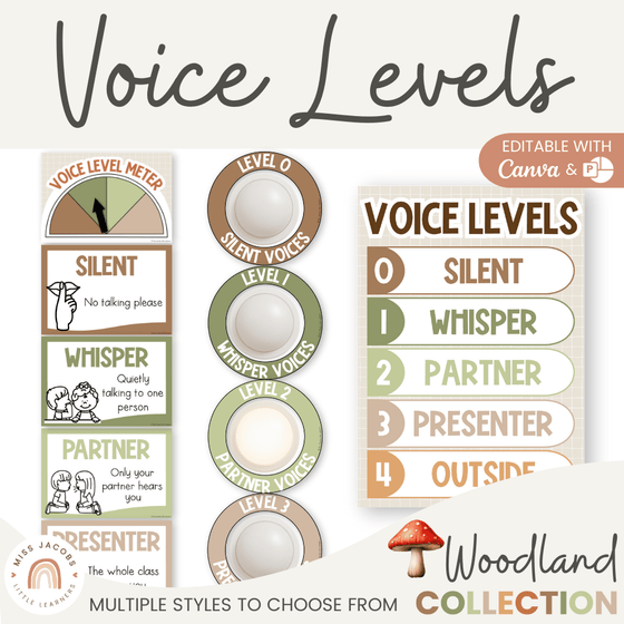 Voice Levels Chart - Woodland Theme Classroom Decor - Miss Jacobs Little Learners