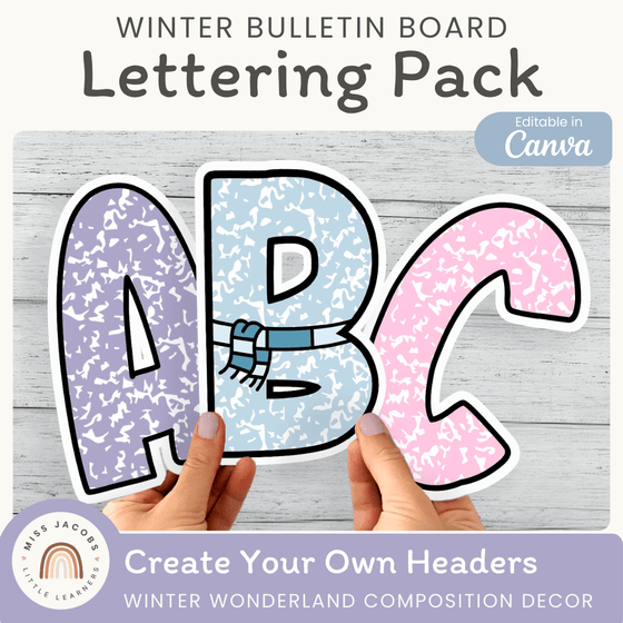 Winter Bulletin Board Letters - Composition Notebook Classroom Decor - Miss Jacobs Little Learners