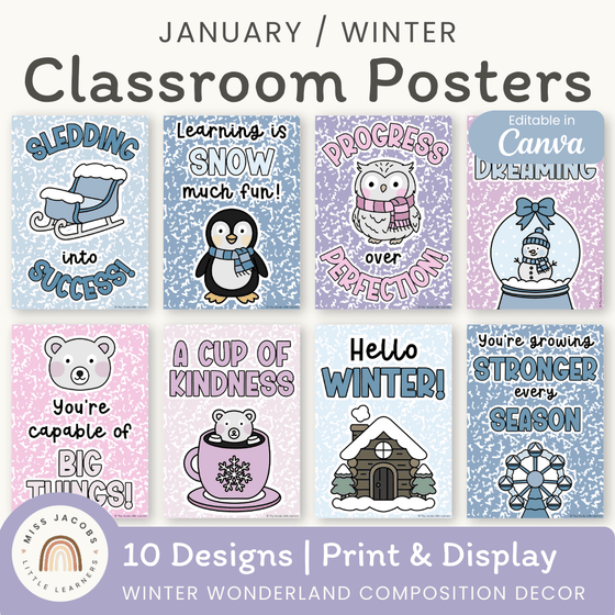 Winter Classroom Posters - Composition Notebook Classroom Decor - Miss Jacobs Little Learners