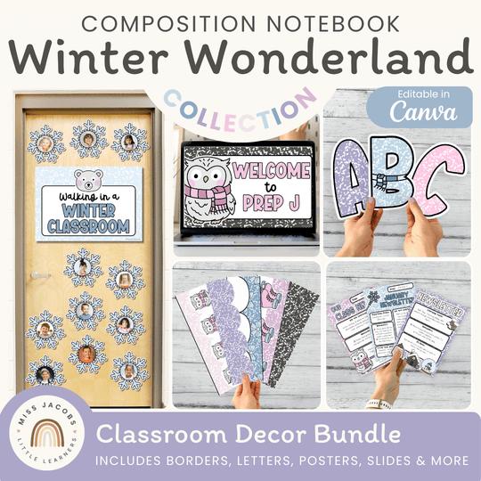 Winter Composition Notebook Classroom Decor Bundle