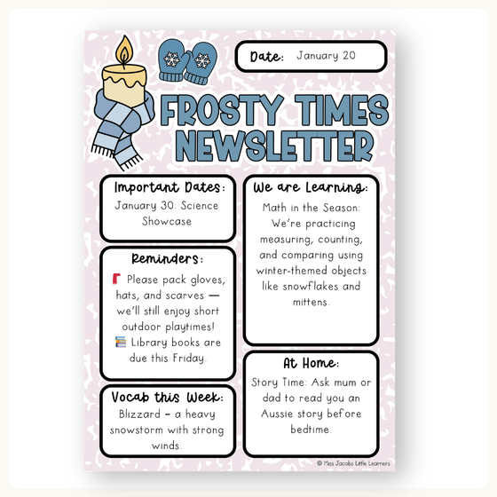 Winter Newsletters Templates - Composition Notebook Classroom Decor - Miss Jacobs Little Learners