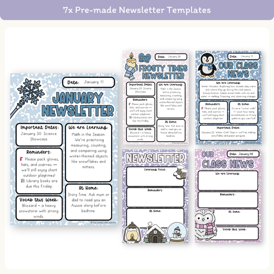 Winter Newsletters Templates - Composition Notebook Classroom Decor - Miss Jacobs Little Learners
