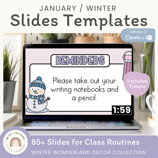 Winter Wonderland Morning Meeting Slides Templates: Google, Canva, PPT